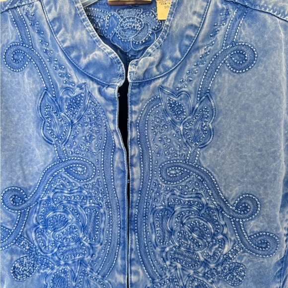 Chicos Women Size 2 (L) Distressed Y2K Blue Embroidered Cotton Jacket Travelers - Picture 11 of 15